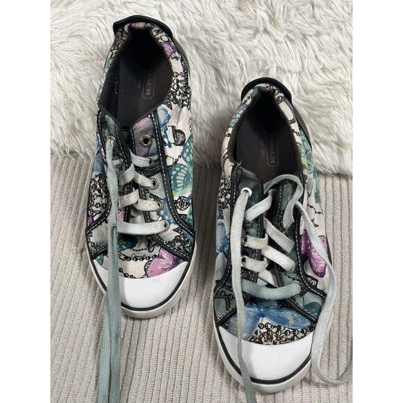Coach Barrett Shoes Womens Size 8.5 Butterfly Print Leather Canvas Sneakers - Picture 1 of 10